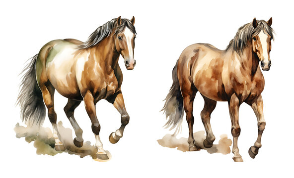 Western horse, watercolor clipart illustration with isolated background