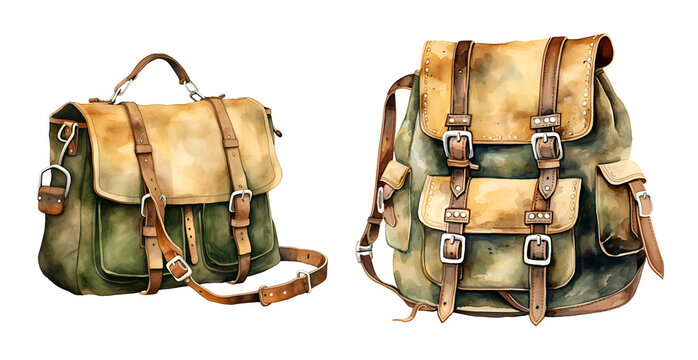 Western bag, watercolor clipart illustration with isolated background