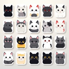 Set of cat stickers illustration, AI generated Image