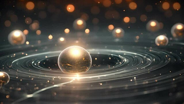 Closeup of a graviton floating in a black void, emphasizing its intangible and intangible nature as a theoretical particle.