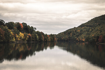 vermont fall foliage over lake