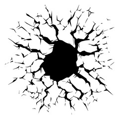 Cracked Wall Bullet Broken Hole, Generative AI.