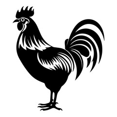 chicken full body, Chicken black icon on white background, Rooster silhouette, Generative AI.