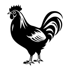 chicken full body, Chicken black icon on white background, Rooster silhouette, Generative AI.