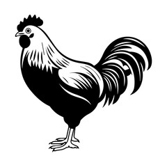 chicken full body, Chicken black icon on white background, Rooster silhouette, Generative AI.