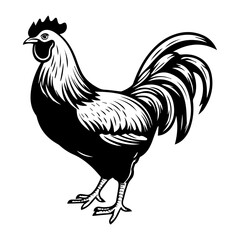 chicken full body, Chicken black icon on white background, Rooster silhouette, Generative AI.