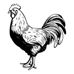chicken full body, Chicken black icon on white background, Rooster silhouette, Generative AI.