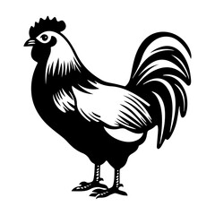chicken full body, Chicken black icon on white background, Rooster silhouette, Generative AI.
