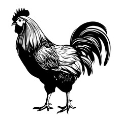 chicken full body, Chicken black icon on white background, Rooster silhouette, Generative AI.