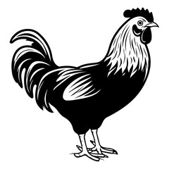 chicken full body, Chicken black icon on white background, Rooster silhouette, Generative AI.