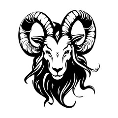 Capricorn head zodiac sign, goat illustration tattoos, Generative AI.