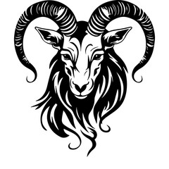 Capricorn head zodiac sign, goat illustration tattoos, Generative AI.