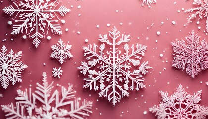 Naklejka na ściany i meble 冬、雪の結晶、ピンク背景｜Winter, snowflakes, pink background. Generative AI