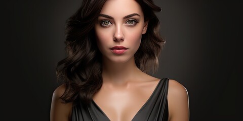 Naklejka premium virtual women, a brunette in a black dress, generative AI