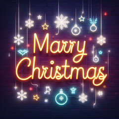 Neon light interior with Merry Christmas written on it.
Generative AI
