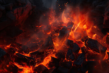 background abstract fire coals Burning coal charcoal ember texture wood wooden red orange hot balefire barbq fireplace ash burn firewood warm glow glowing