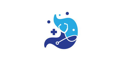 logo design combining the shape of a stomach with a stethoscope, stomach treatment, health logo.