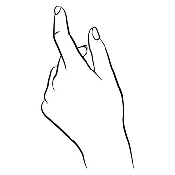Beautiful female hand with pointing index finger. Elegant gesture. Black and white linear silhouette. Cartoon style.