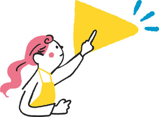 再生ボタンを押すエプロンをつけた女性　イラスト素材
