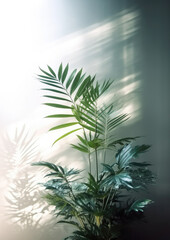 Fototapeta na wymiar Interior plants — Monstera leaves and tropical foliage, with a botanical theme, sunlight flowing through leaves, isolated on a white background — HD image, perfect for graphic design projects and work