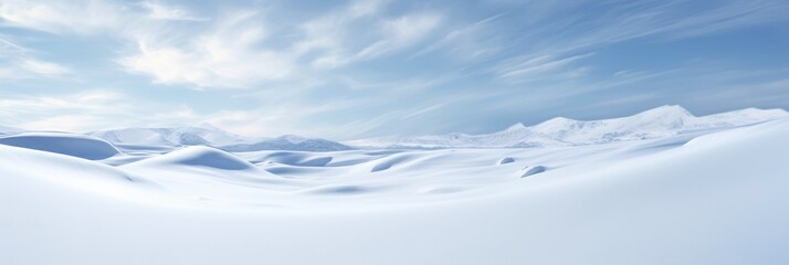 A Serene Blanket of Pristine White: The Minimalist Snow Layer Stretching to Infinity, Embodying Peace and Simplicity in a Panoramic View