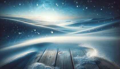 Serenity in White: Snowy Landscape at Twilight with Glistening Snowflakes

