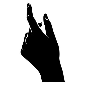 Beautiful female hand with pointing index finger. Elegant gesture. Black and white silhouette.
