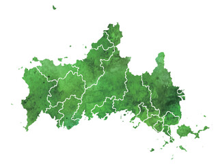 山口　地図　水彩　緑　アイコン