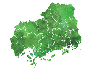 広島　地図　水彩　緑　アイコン