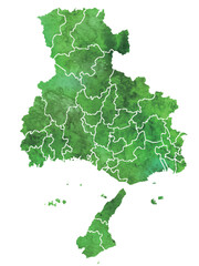 Obraz premium 兵庫 地図 水彩 緑 アイコン 