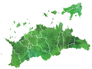 香川　地図　水彩　緑　アイコン