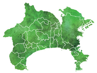 神奈川　地図　水彩　緑　アイコン