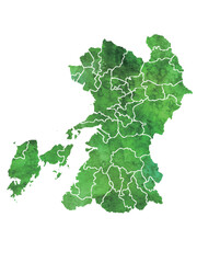 Fototapeta premium 熊本 地図 水彩 緑 アイコン