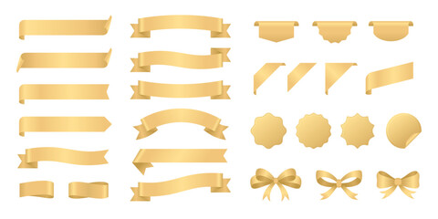 realistic shiny gold ribbon banner collection  - obrazy, fototapety, plakaty