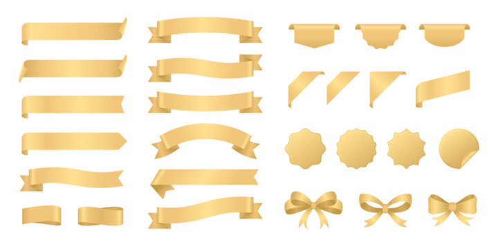 realistic shiny gold ribbon banner collection 