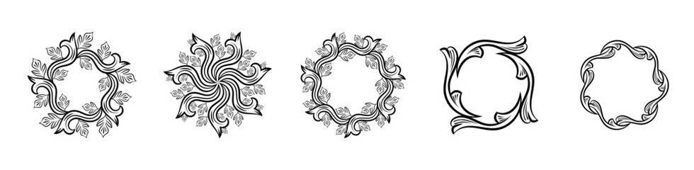 Fototapeta premium Baroque swirls floral ornamental circular frame element for related graphic design purpose.