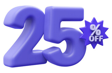 Special 25 percent off sale - 3d render purple number with tag percent off