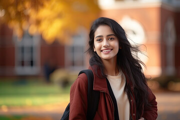 Beautiful Indian student in front of the campus