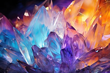 cryst light rays background multicolored Sparkling crystal nature mineral gem rock quartz stone shiny closeup transparent geology macro semiprecious purple precious beauty amethyst - obrazy, fototapety, plakaty