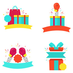 Fototapeta na wymiar Boxing Day Icon Collection. Colorful Cute Design. Isolated Vector.