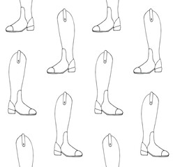 Vector seamless pattern of hand drawn doodle sketch horse riding boot isolated on white background