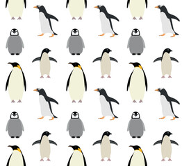 Obraz premium Vector seamless pattern of hand drawn flat penguin isolated on white background