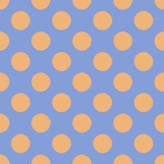 Polka dot pattern with orange dots blue background in the style of minimalist colour field, classic motif. 