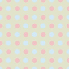 Polka dot pattern with blue and pink dots green background in the style of minimalist colour field, classic motif. 