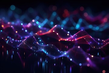 rendering 3d wave Sound visualization data Big lines dots connecting Network DNA background Molecular abstract Music deoxyribonucleic acid ai speed voice analysis - obrazy, fototapety, plakaty