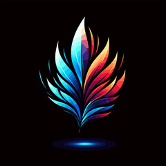 vector icon depicts a single feather glowing like neon against the darkness