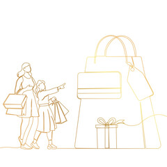 shopping day line art