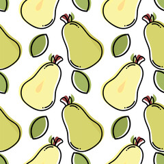 seamless pattern of pear hand drawn illustration on a white background