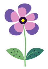 Happy purple flower on skinny green stem with leaves