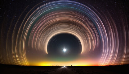 earth, night sky, symmetrical circles of light
